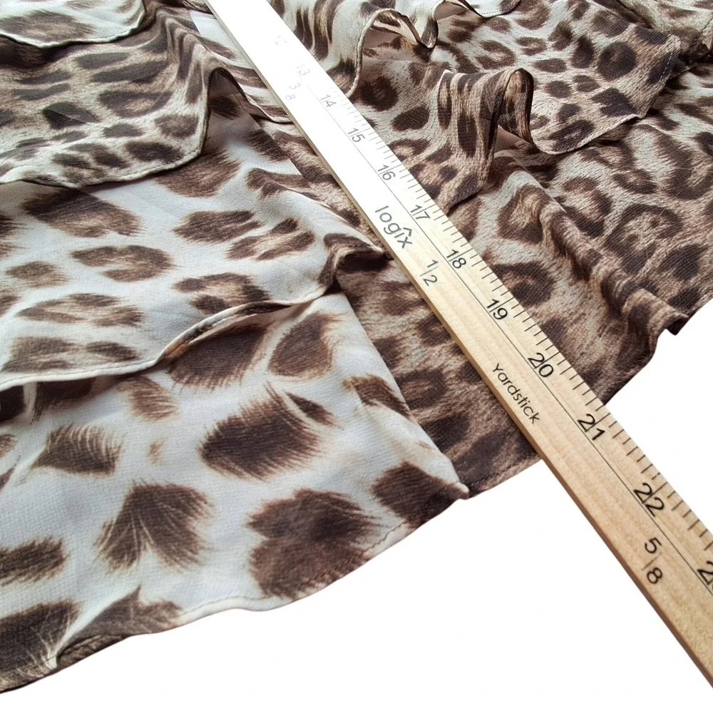 Talbots Leopard Print Tiered Ruffle Mini Skirt Brown Tan Petites 14P Zipper Back
